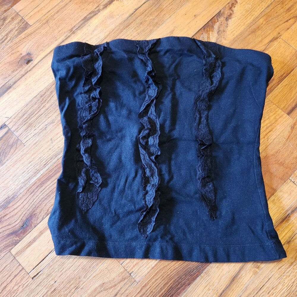 RARE Y2K JNCO Black Ruffle Lace Tube Top Womens M Vintage Style